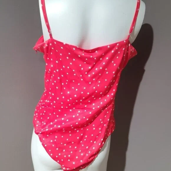 Zara Red Star Printed Satin Effect Bodysuit Sz XL - Picture 4 of 12